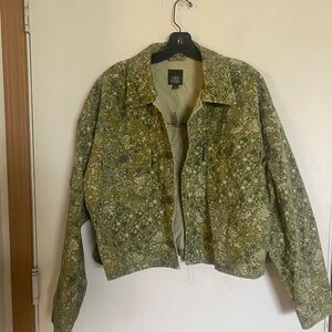 Wild table, large green floral, jean jacket, new tags
